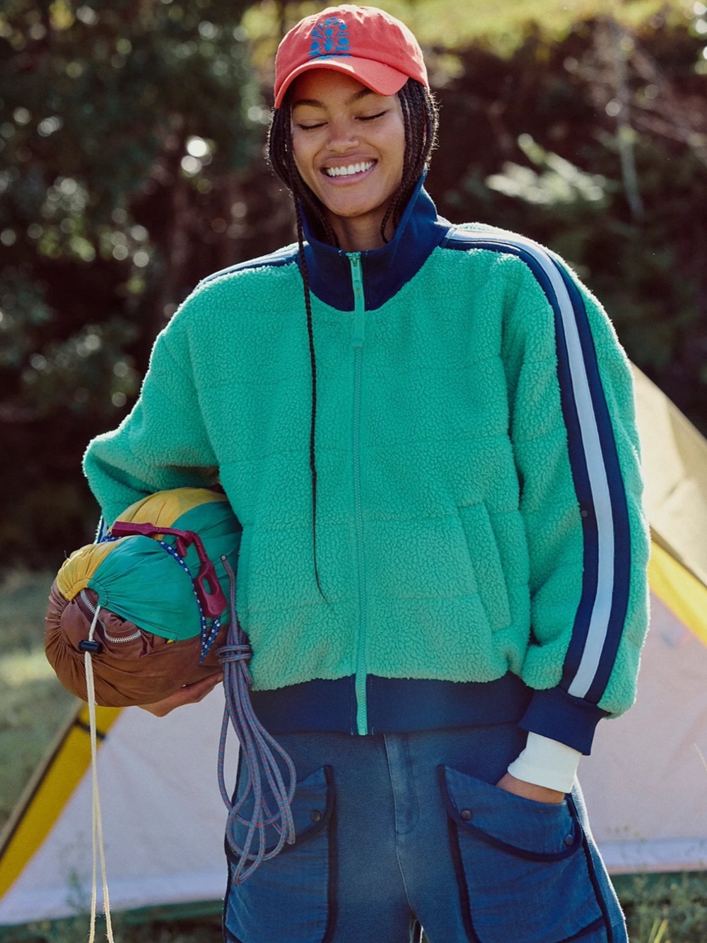 Free People Free Movement Fleecy Sherpa Scrunchy Pippa Jacket Size L Green Combo